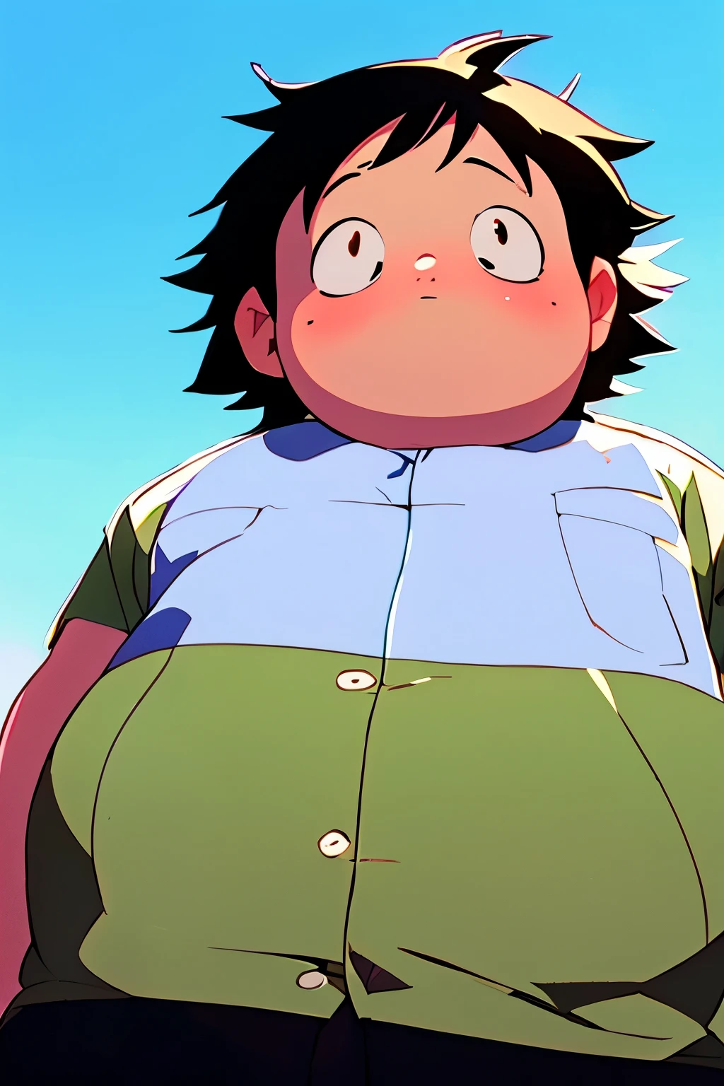 a painting portrait of boy wearing ninja clothes in manhwa style, [Haruyuki Arita] is a kid boy from [Accel World] that has brown short hair in spiky hair style and black eyes close angle, overweight!! teenager, 134 cm (4'4"), 56 kg, dark atmosphere, high definition, masterpiece, best quality, high detail, grain filter, 13 years old, fat, eating potato chips, snacks, mamoru hosoda, nagatoro, OBESE ), Totorrl, tanaka suguru, anime hi-fructose, anime”, overweight!! teenager, ( ( ( yoshinari yoh ) ) ), anime cel shaded, a-1 photos, muscular!!, 13 years old, todler