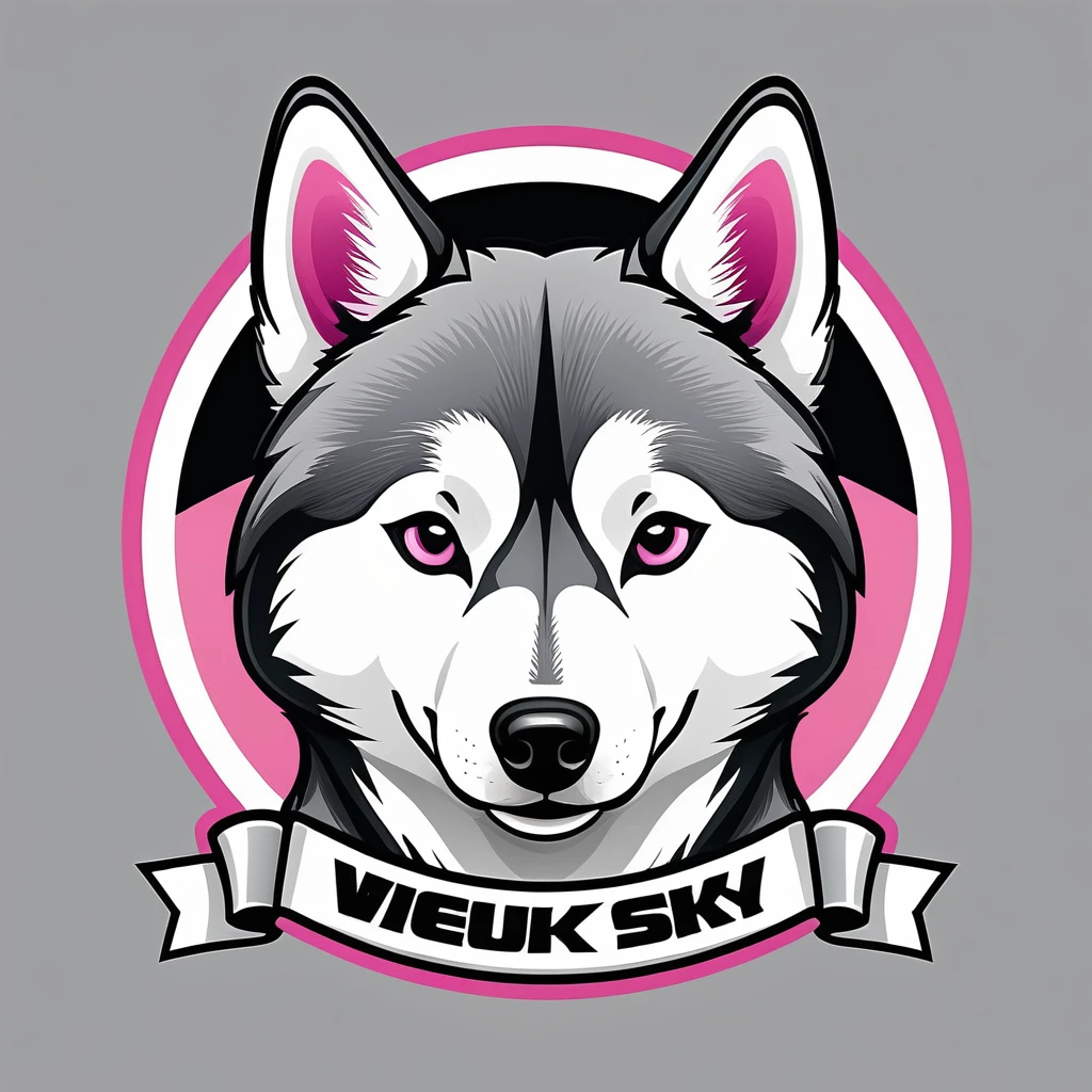 Logo design, cartoon husky, A high resolution, high detail, cartoon style, color gray and pink