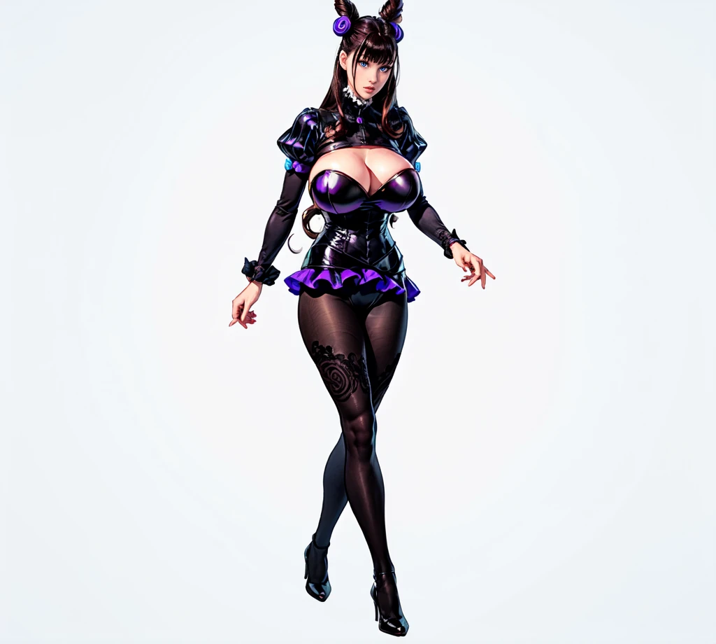1girl,murasakishikibu, murasaki shikibu, brown hair, (purple eyes:1.1), long hair, big breast, BREAK black dress, dress,, frills, juliet sleeves, long sleeves, puff and slash sleeves, puffy sleeves, purple gemstone, sleeves past wrists, wide sleeves, cone hair bun, double bun, hair bun, hair ornament, long hair, two side up,BREAK (masterpiece:1.2),(beautiful detailed eyes:1.6), extremely detailed face, perfect lighting, extremely detailed CG, (perfect hands, perfect anatomy), walking