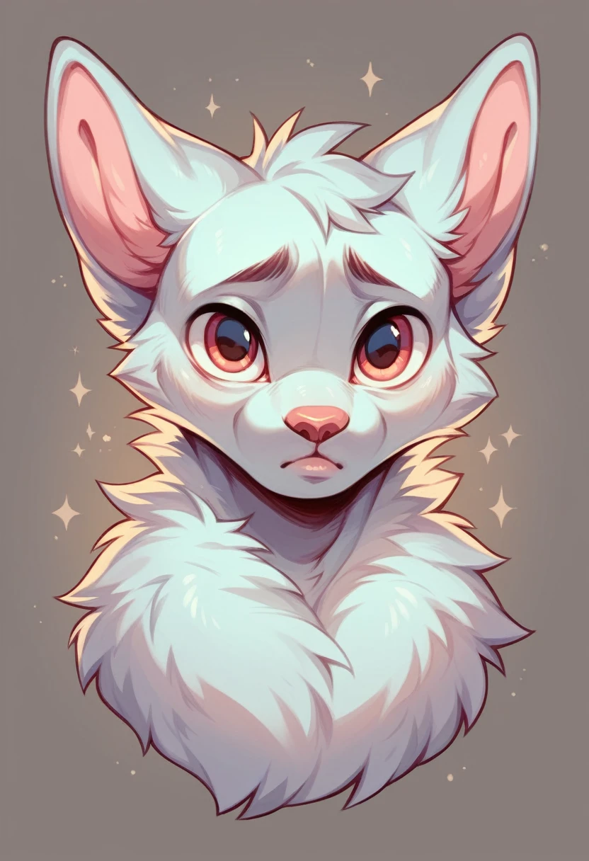 There is an anthropomorphic male cat. Semi-long fluffy white fur, soft and silky all over your skin and body, head and face, its soft and rounded fluffy snout, his entire plush body, slender figure, defined hip, and its pink pads as well as its nose and lips, her lips are soft and rounded, Ears wide at the base, medium size. high cheekbones and full cheeks. Has a long tail, his big eyes, light blue, and 1.60 cm tall