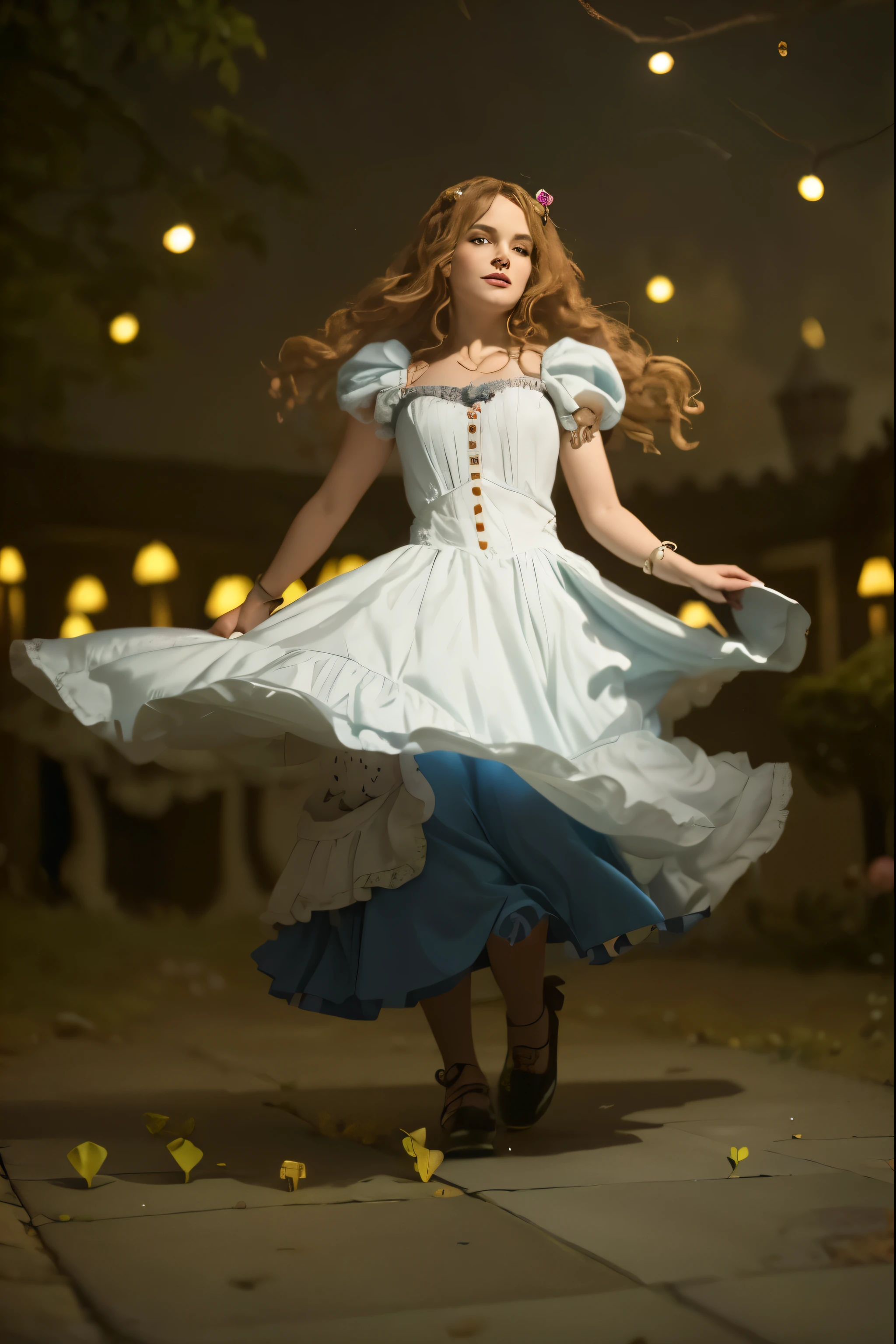 (Best quality, 8k, 32k, Masterpiece, UHD:1.2), "Transform the scene into the whimsical and surreal Wonderland from Tim Burton's Alice in Wonderland movie. Picture a fantastical landscape filled with vibrant colors, twisted shapes, and eccentric details that defy the laws of nature.
The sky is a swirling blend of deep purples and electric blues, dotted with fluffy, oversized clouds. The ground is a patchwork of lush, green meadows and peculiar, brightly colored flowers that seem to have a life of their own. Enormous mushrooms, in a variety of shapes and sizes, tower above, casting curious shadows.
In the distance, you can see the towering, whimsical architecture of the Queen of Hearts' castle, with its heart-shaped turrets and red-and-black color scheme. A winding path, paved with mismatched stones, leads through the landscape, inviting exploration. Along the path, you'll encounter all manner of strange and enchanting creatures, from the mischievous Cheshire Cat, with his wide grin and glowing eyes, to the endearing yet peculiar White Rabbit, always in a hurry.
The trees are gnarled and twisted, with branches that reach out like skeletal hands, some adorned with glowing lanterns and peculiar fruits. The foliage is dense and full of surprises, with occasional glimpses of fantastical creatures peeking through.
The overall atmosphere is one of enchantment and curiosity, with a touch of darkness and mystery, capturing the unique and magical essence of Tim Burton's Wonderland. Every element should be infused with a sense of whimsy and wonder, transforming the setting into a place where the impossible becomes possible."