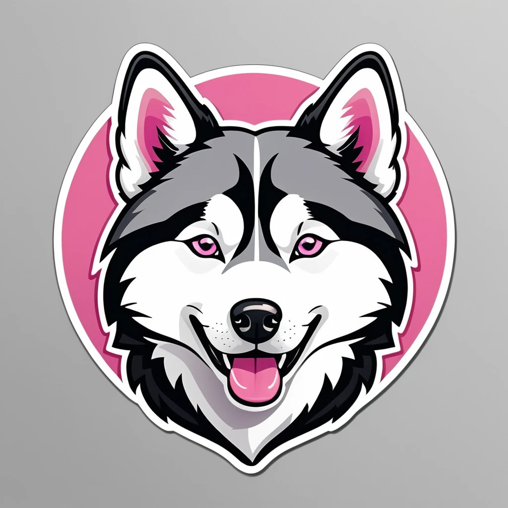 Logo design, cartoon husky, husky sticker, A high resolution, high detail, cartoon style, color gray and pink
