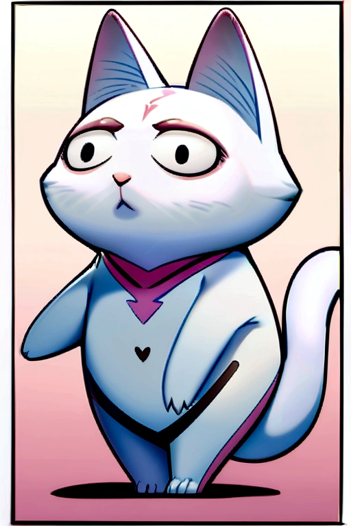 There is an anthropomorphic male cat. Semi-long fluffy white fur, soft and silky all over your skin and body, head and face, its soft and rounded fluffy snout, his entire plush body, slender figure, defined hip, and its pink pads as well as its nose and lips, her lips are soft and rounded, Ears wide at the base, medium size. high cheekbones and full cheeks. Has a long tail, his big eyes, light blue, and 1.60 cm tall