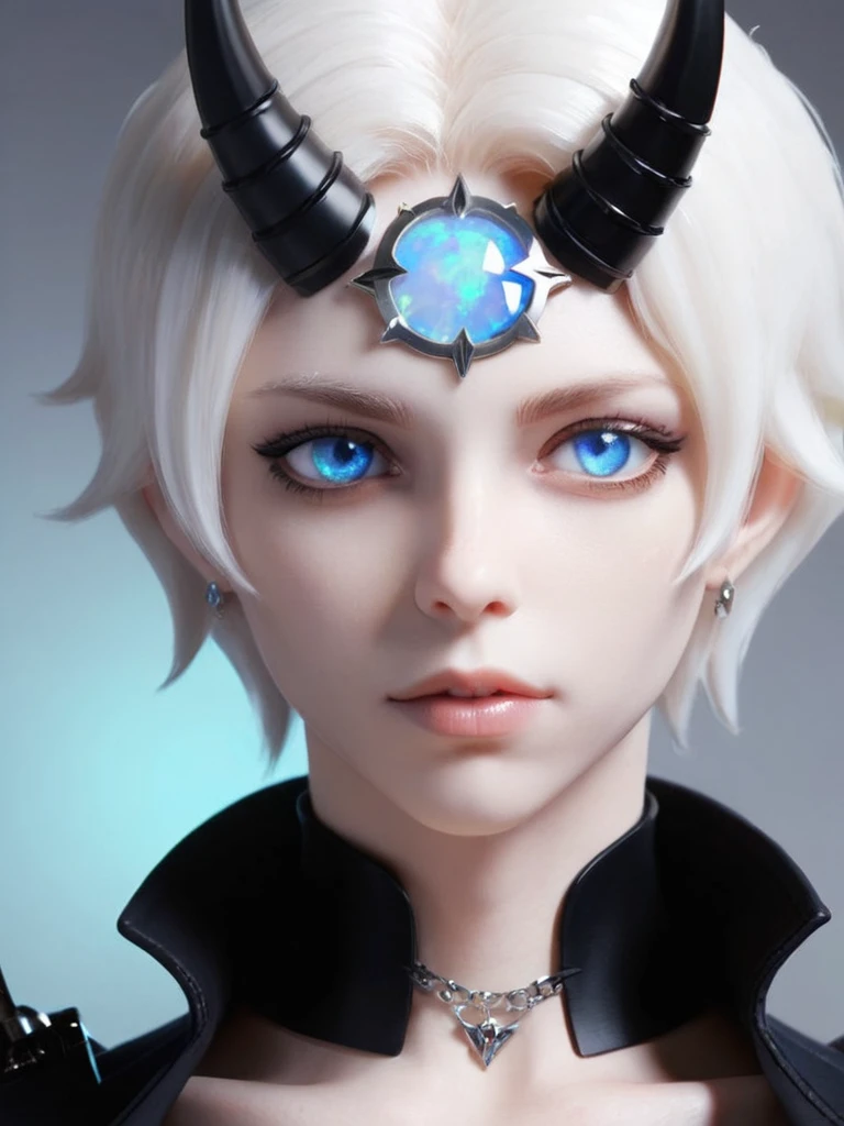 ral-opal, meahophontron, foreground, only, sexy demon, blue eyes, black clothes, white.