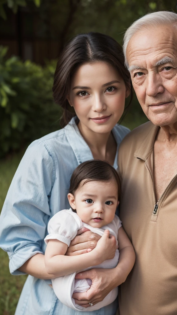 Grandfather and grandmother holding grandson realistic photo