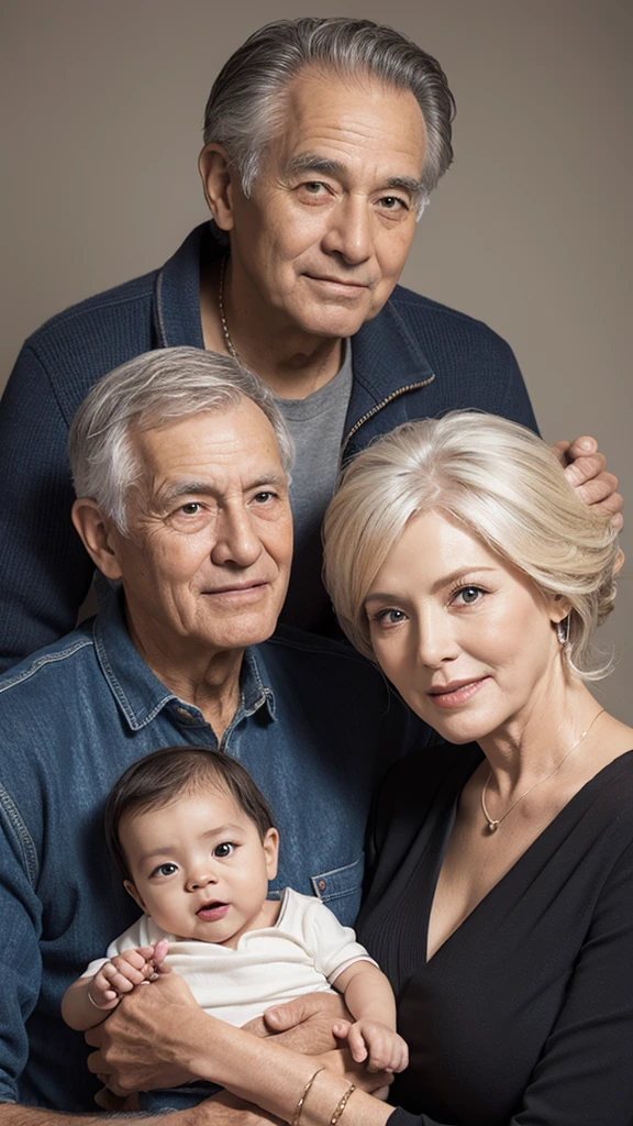 Grandfather and grandmother holding grandson realistic photo