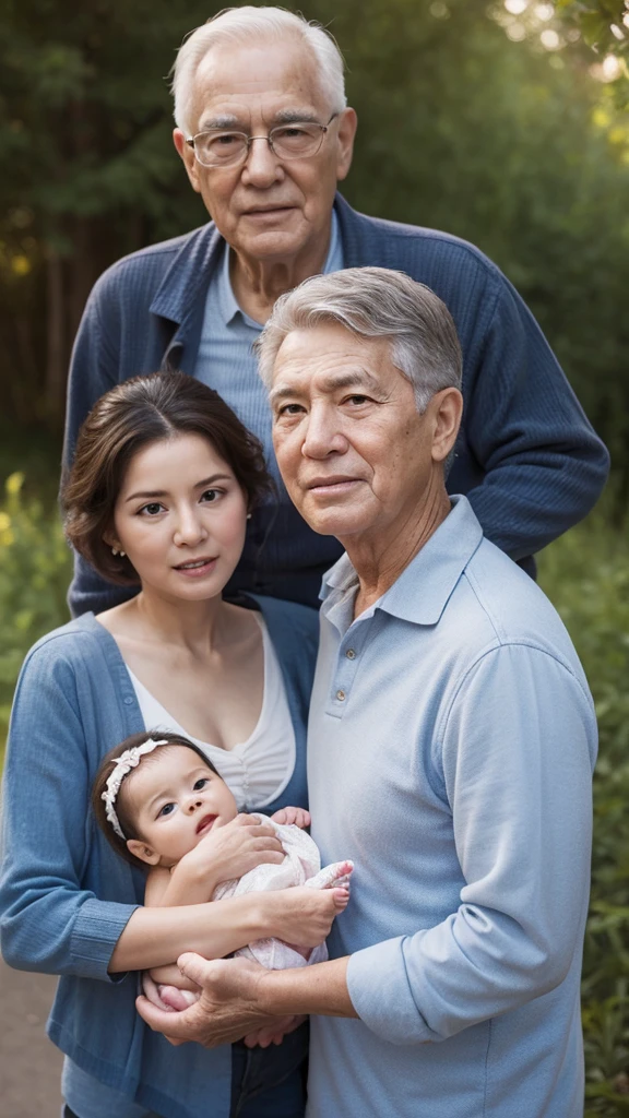 MagazineCover,FULL BODYSHOT,90-year-old short-haired male old man poses with 13-year-old flat-chested girl,shyly smile,7 months pregnant,Old man hugged,Real Light,Japan pregnant women、(NSFW)