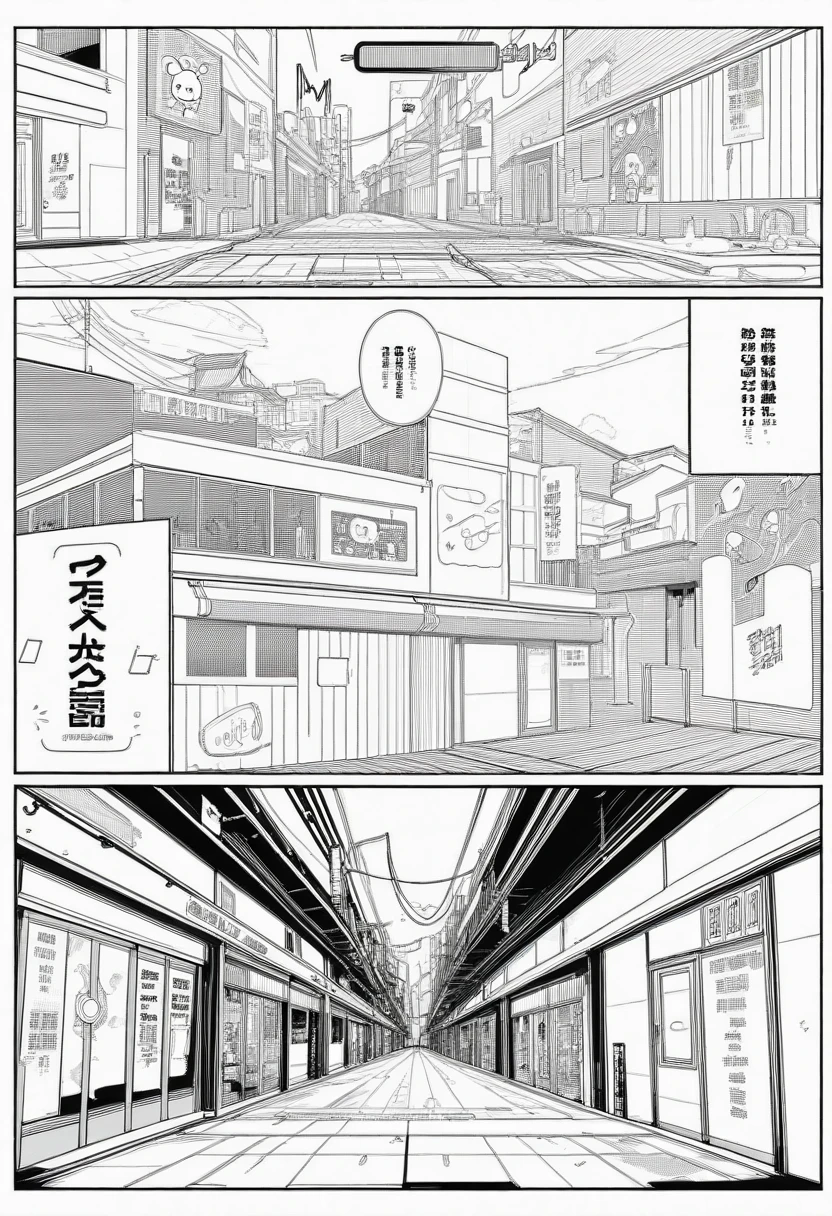 masterpiece, Highest quality, Nobody is here, Ticker:4, grayscale, style: manga, Japanese, street, Line art, White Background,unmanned