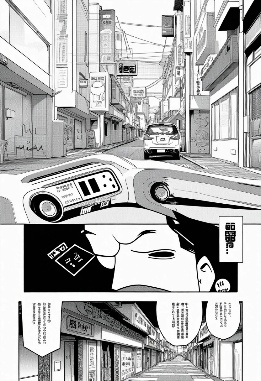 masterpiece, Highest quality, Nobody is here, Ticker:4, grayscale, style: manga, Japanese, street, Line art, White Background,unmanned
