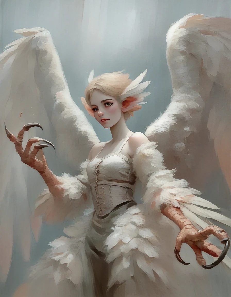 score_9,score_8_up,score_7_up,score_6_up,score_5_up,score_4_up BREAK (watercolor effect) dnd character (a harpy with white wings) (nature background) (d&d) (monster girl), source_anime