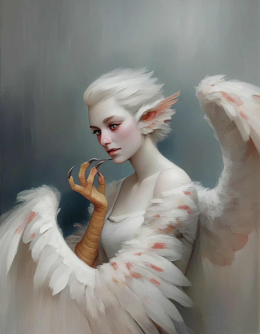 score_9,score_8_up,score_7_up,score_6_up,score_5_up,score_4_up BREAK (watercolor effect) dnd character (a harpy with white wings) (nature background) (d&d) (monster girl), source_anime