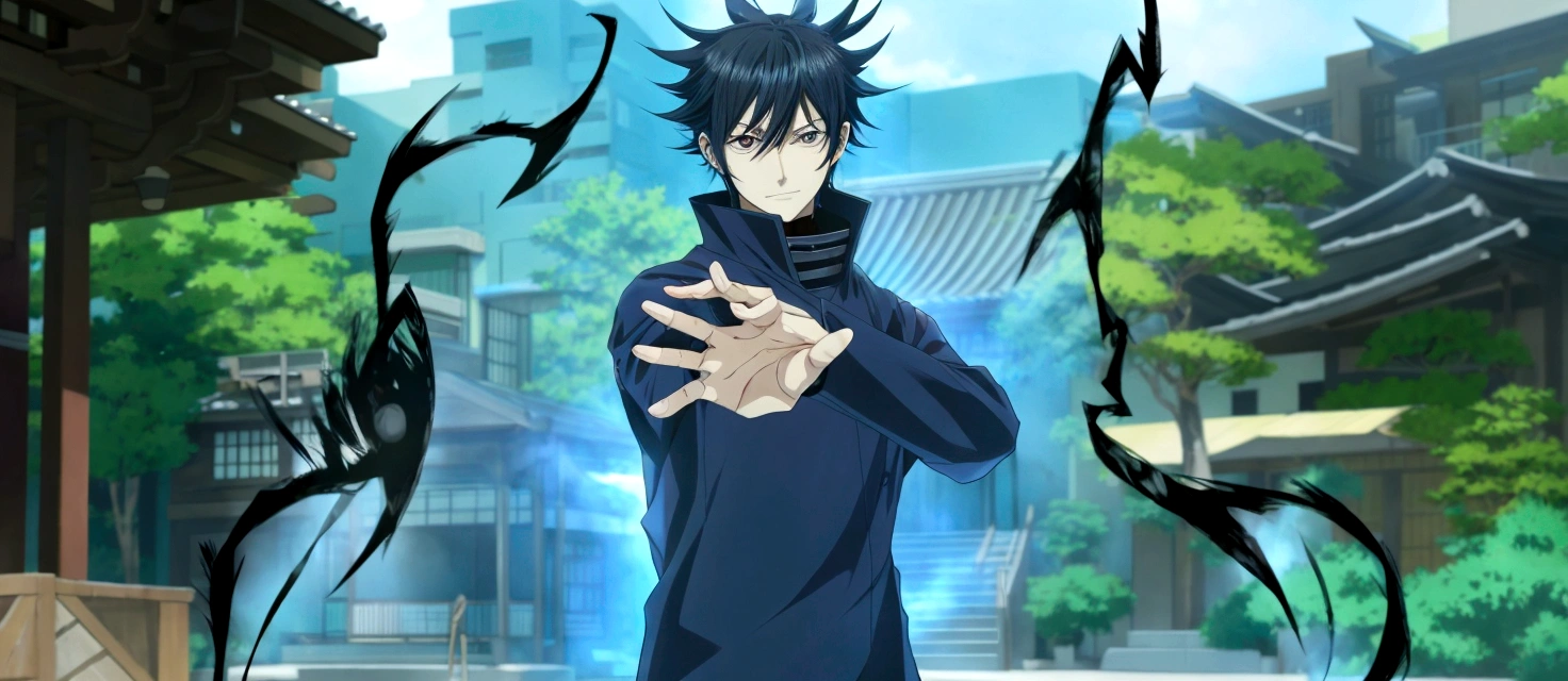 anime character with black hair and black pants standing in front of a building, otaku gangasta, inspired by Okumura Masanobu, okata kazuto, hijikata toushirou of gintama, with index finger, inspired by Munakata Shikō, trigger anime artstyle, handsome anime pose, hijikata toushirou