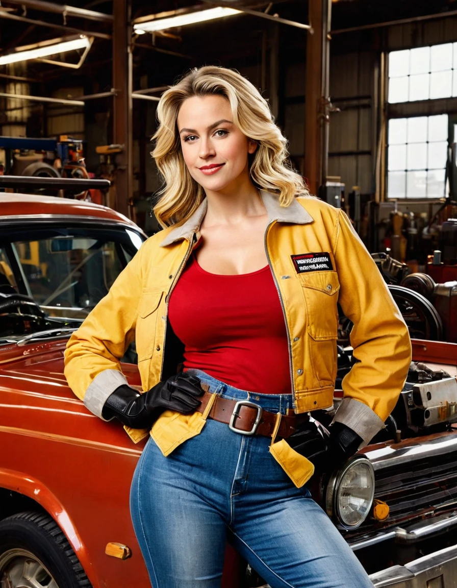 A young, confident woman with tousled blonde hair stands next to a car in an industrial setting. She is wearing a short yellow jacket with various patches, a red crop top underneath, and very short denim shorts that showcase her toned physique. A brown leather tool belt with multiple pockets and a pair of black mechanic gloves add to her rugged look. She has a charming smile and a relaxed, yet self-assured posture, with one hand resting on her hip. The background features metal beams and parts of machinery, enhancing the industrial atmosphere. The lighting is natural, highlighting the textures of her outfit and the surrounding environment. The overall scene exudes a blend of toughness and approachability, capturing the essence of a skilled and confident mechanic.
Art Styles:
Photorealism
Lifestyle Photography
Artists Referenced:
Norman Rockwell (for the detailed, realistic portrayal)
Annie Leibovitz (for the strong, character-driven composition)
Categories:
Industrial
Portrait
Fashion
Outdoor