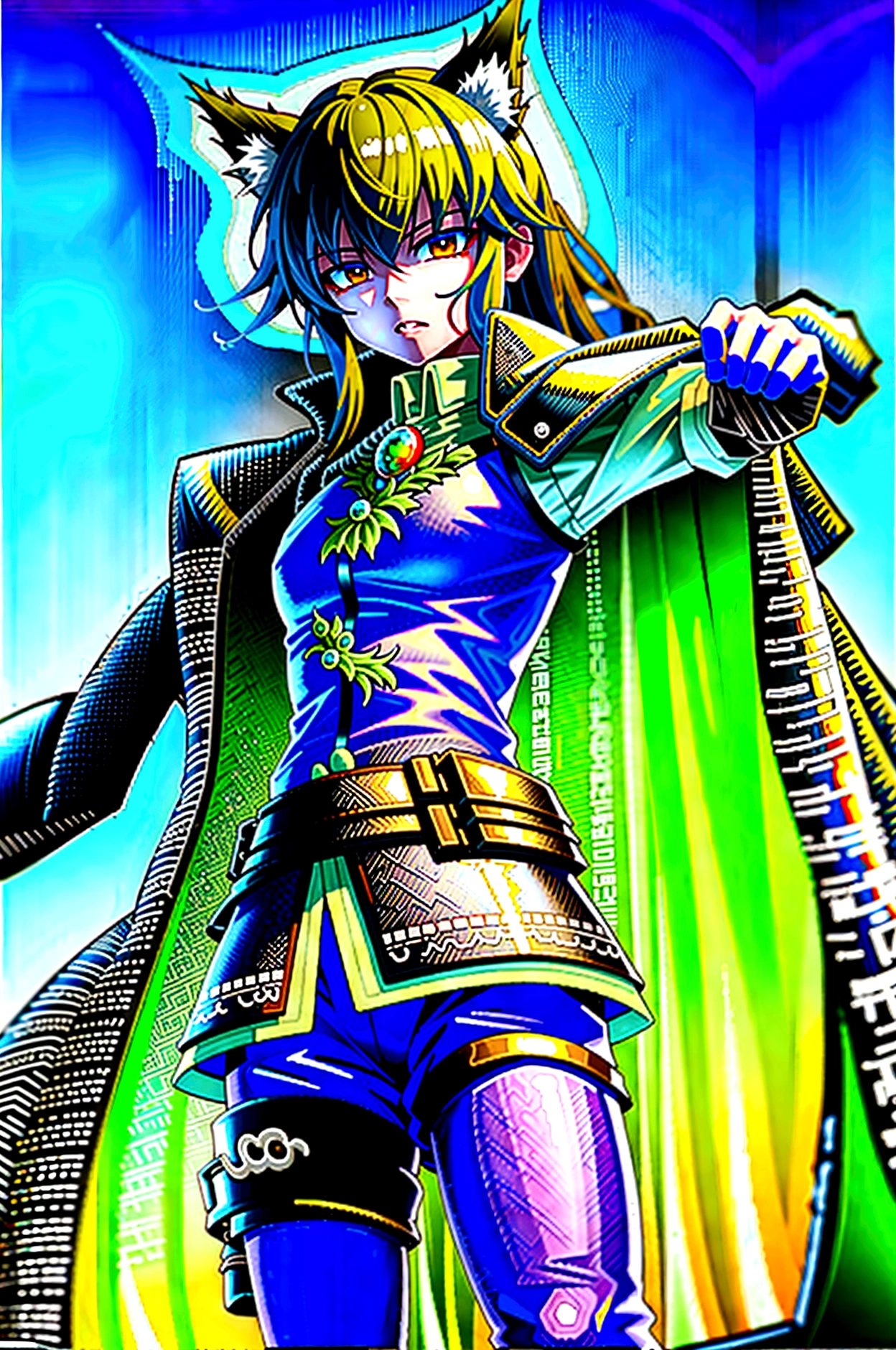 yuichiro hyakuya, (WithoutFear:1), 1 boy, black hair, green eyes, brown coat, gray armor, green shield, green cloak, dark brown gloves, town, fur trim, anime, standing, good quality, portrait, looking at viewer