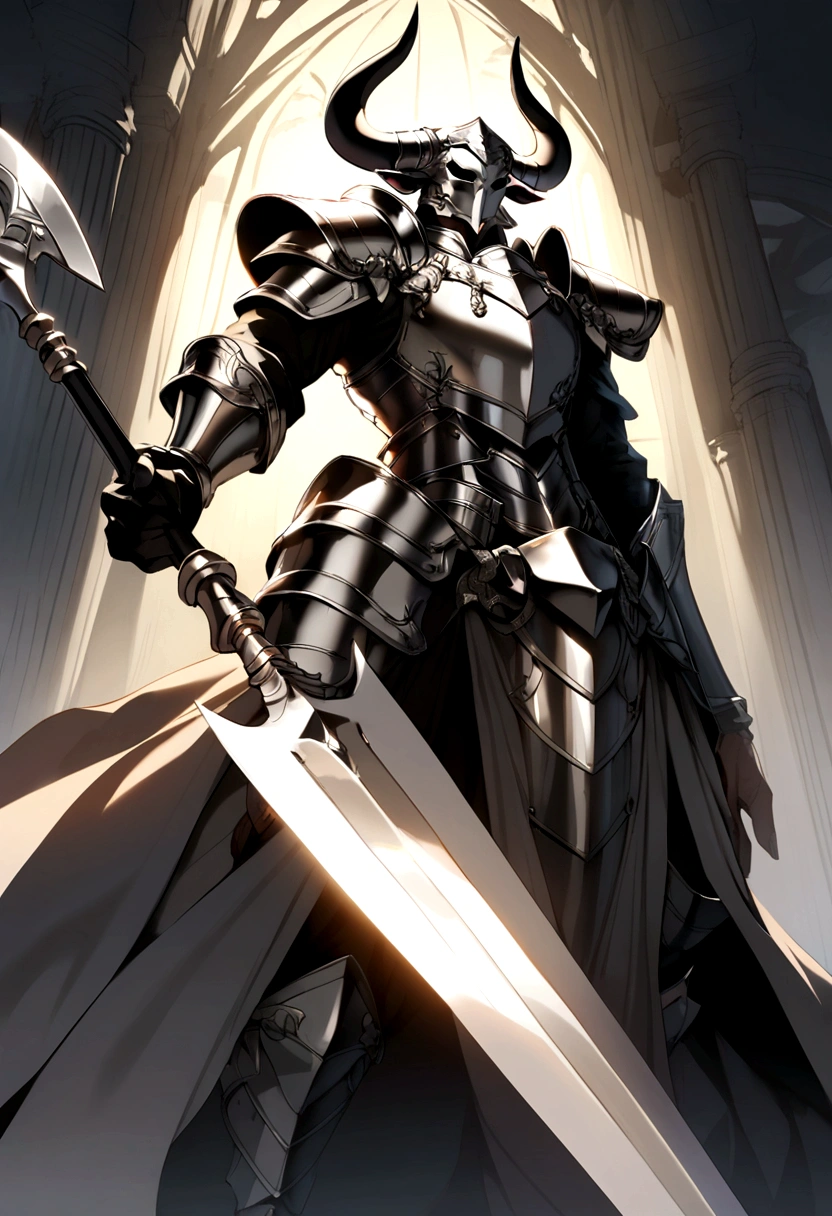 Bull in silver armor with a spear 