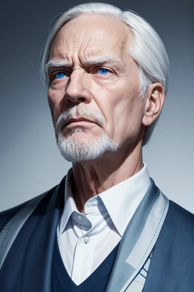 Create an old white guy with blue eyes with a serious face in a president&#39;s outfit 