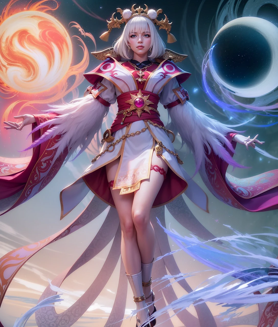 (female:1.2), 8k, ultra hd, ultra detailed texture, hyper realistic, masterpiece, detailed texture, detailed face, detailed skin, detailed lighting, (photorealistic:1.5), best quality, beautiful lighting, cinematic lighting, professional lighting, ultra highres, realistic, detailed hair, real hair, high quality, (realskin:1.5), extremely detailed, finely detail, ultra-detailed, 1girl, solo, floating, (yellow eyes), glowing eyes, red lips, v-shapped eyes, closed mouth, angry, colored skin, dark skin, purple skin, nose, pretty, beautiful, make up, evil smile, big breast, short hair, white hair bangs, large breasts, thigh, pauldrons, black pants, belt, purple coat, mechanical wings, armor shoulder, gloves, eudora \(mobile legends\), depth of field, looking aways, skin tight, amazing pose, glowing electric, lighting, cinematic background, elf ear