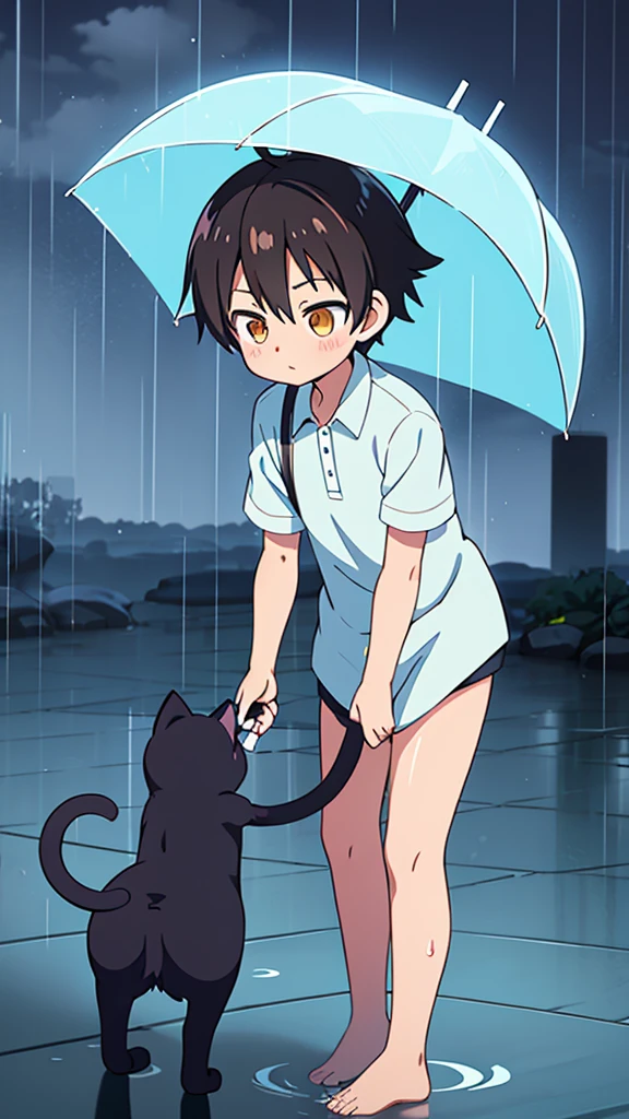 anime boy with umbrella and cat in rain, makoto shinkai cyril rolando, artwork in the style of guweiz, cute anime, raining!, anime picture, loish and goro fujita, raining!!, anime visual of a cute cat, by Kubisi art, in the rain, in anime style, by Yuumei