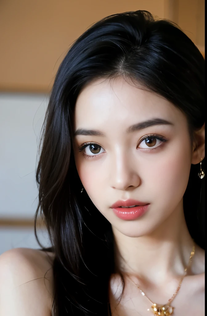 (masterpiece:1.3), (8 thousand, realistic, RAW photos, best quality: 1.4), (1 woman),(very sexy), (Beautiful makeover), (유난히 아름다운 realistic 얼굴), (Build a beautiful body) , (long eyelashes), (double eyelid), (black hair. parted, long hair:1.3), (아름다운 parted스타일), (Realistic and truly beautiful and delicate eyes), (beautiful and big breasts), (realistic and beautiful skin), (absurd), (attractive), (ultra high resolution), (extremely realistic), (very detailed), (golden ratio), (necklace), (earring), (So beautiful and sexy)