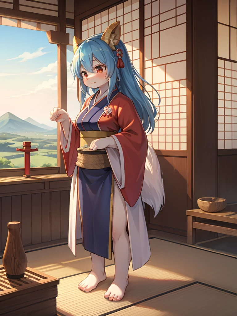 Fertility Goddess , Disheveled Japanese simple  clothes , Original Japanese Landscape , making Kuchikami sake