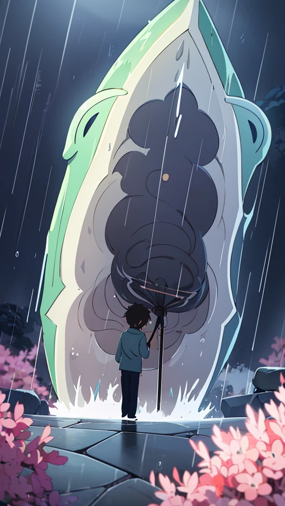 anime boy with umbrella and cat in rain, makoto shinkai cyril rolando, artwork in the style of guweiz, cute anime, raining!, anime picture, loish and goro fujita, raining!!, anime visual of a cute cat, by Kubisi art, in the rain, in anime style, by Yuumei