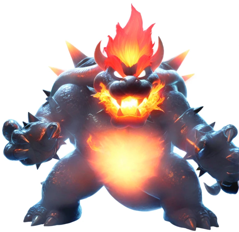 a close up of a cartoon character with a fire face, fire breathing. bowser, bowser, bowser nintendo, roshan, blazing infero, balrog, lava!!!, made of lava, glowing lava!!!, ruler of inferno, mario, final boss, koopa, menacing!!!, cacodemon, official artwork, intense smoldering, fire type