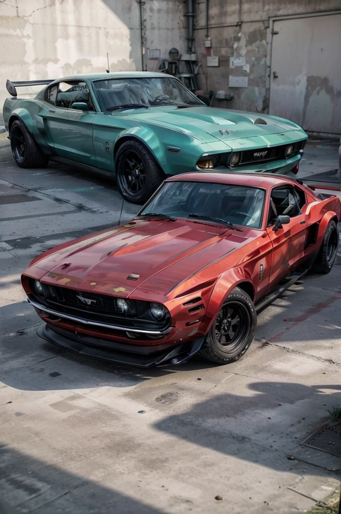 about mustang, 1967 model, realisitic, 8K, detalhista, in wine colors, offwhite, Unripe