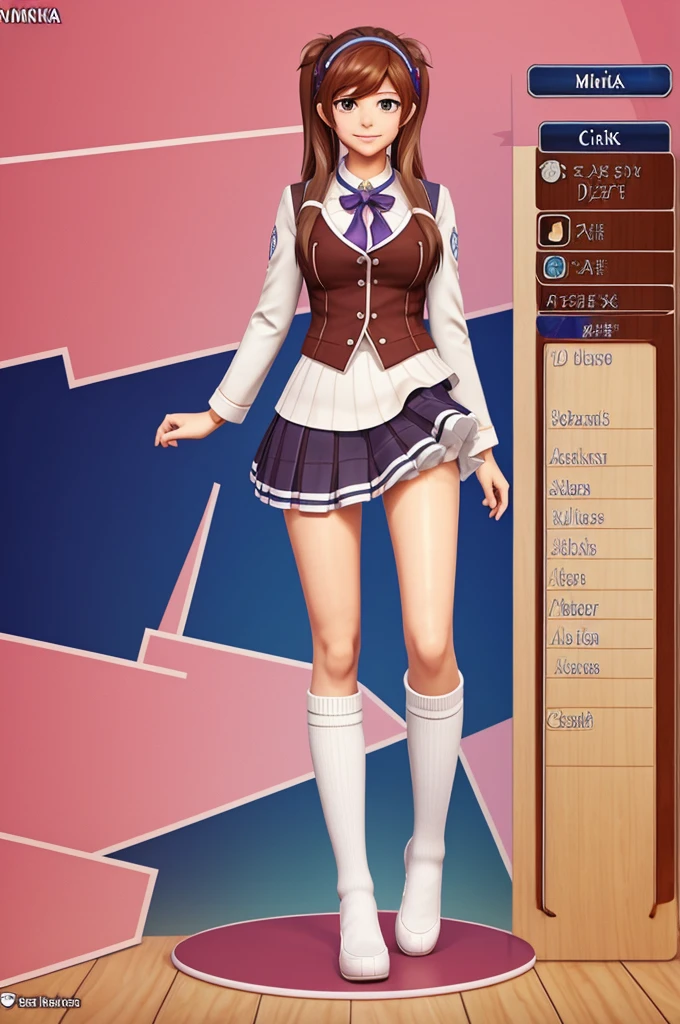 Create the character Monika from the game Doki Doki Literature Club showing her two front feet