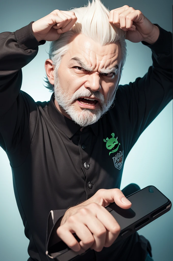 Create an image of the chive character pointing his finger with an angry face.