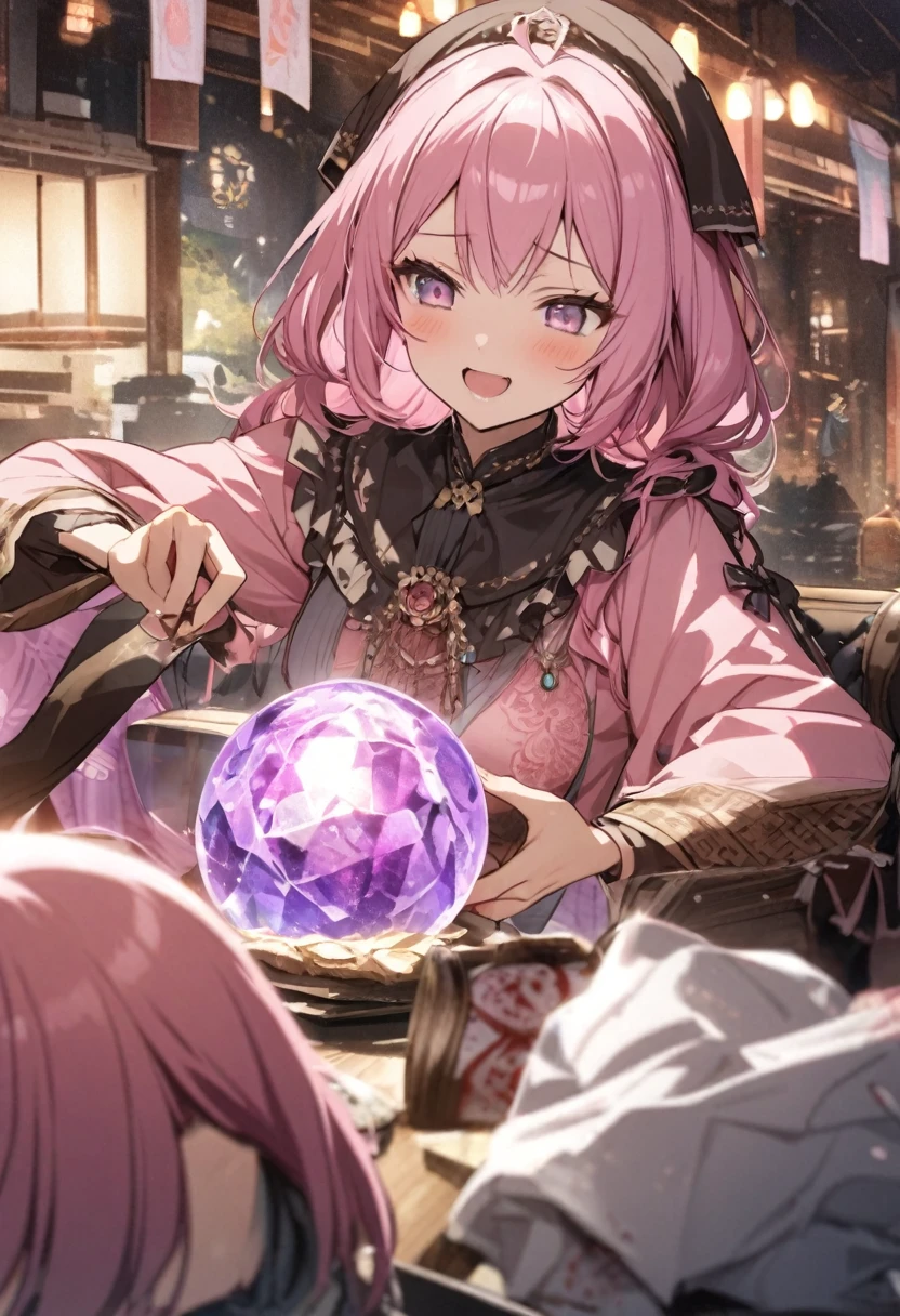 Looking into the crystal ball、Fortune telling、Pink haired woman