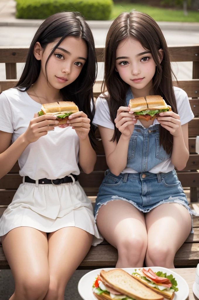Twobeautiful agers eating sandwich