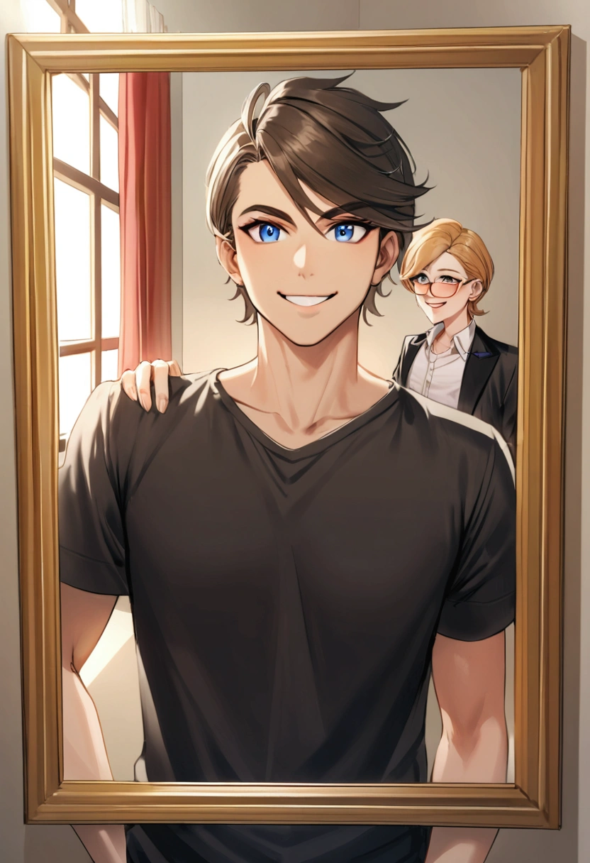 gamer boy, dark-skinned, canlo branco, smiling for photo