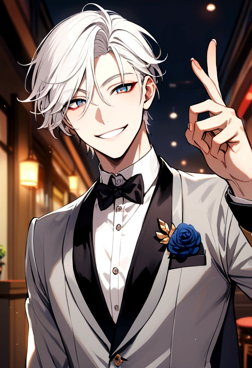 gamer boy,White hair, smiling for photo