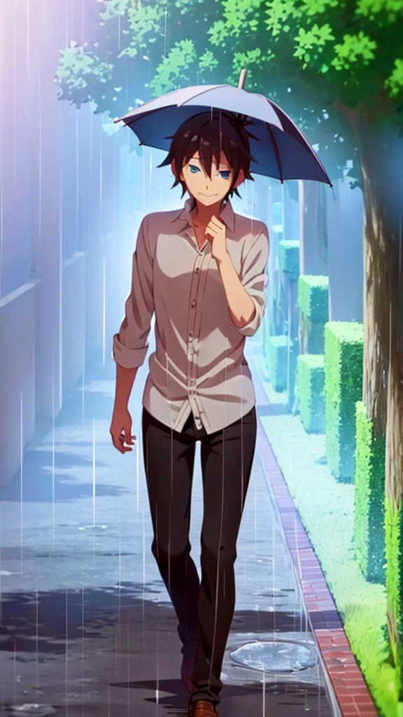 anime boy with umbrella and cat in rain, makoto shinkai cyril rolando, artwork in the style of guweiz, cute anime, raining!, anime picture, loish and goro fujita, raining!!, anime visual of a cute cat, by Kubisi art, in the rain, in anime style, by Yuumei