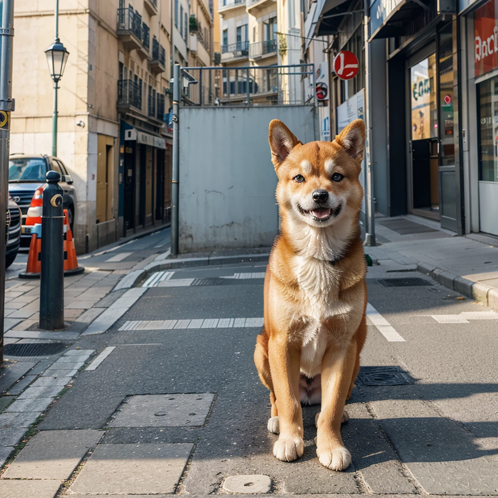 shiba inu puppy kawaii happy realistic in street of marseille city