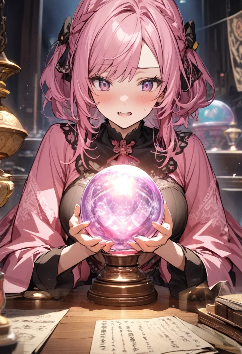 Looking into the crystal ball、Fortune telling、Pink haired woman