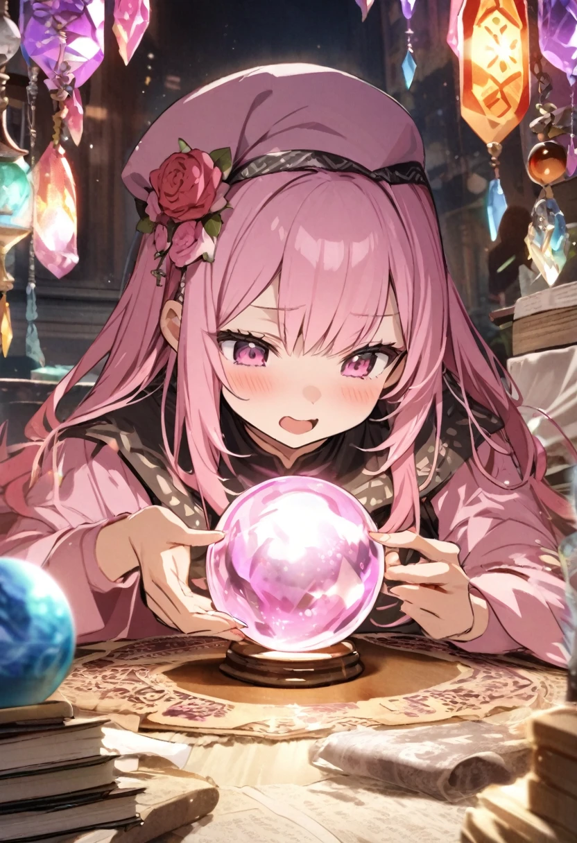 Looking into the crystal ball、Fortune telling、Pink haired woman