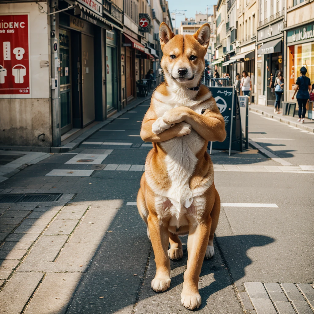 shiba inu puppy kawaii happy realistic in street of marseille city