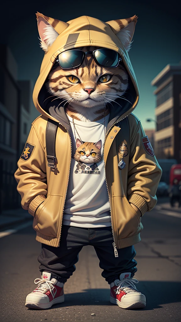 C4tt4stic, Cartoon brown tabby cat in jacket and skateboard, Sunglasses,