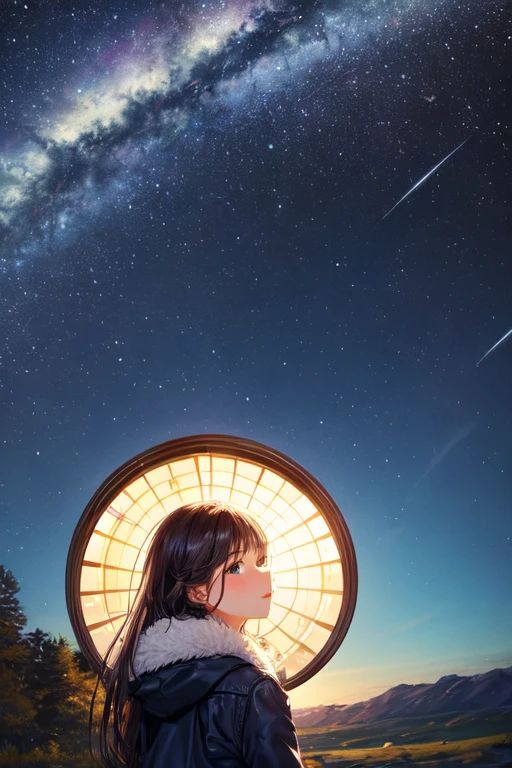 Create a landscape of a starry night with a beautiful girl and man
