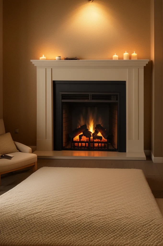there is a bed with a bookcase and a fireplace in the corner, cozy place, cozy room, cozy envirnment, cozy and calm, cozy envirnment e tranquilo, room full of fire, cozy envirnment, cozy atmospheric, cozy envirnment, cozy bed, cozy vibes, very comfortable, cozy wallpaper, comfortable environment, warm interior, warm atmosphere, cozy aesthetic