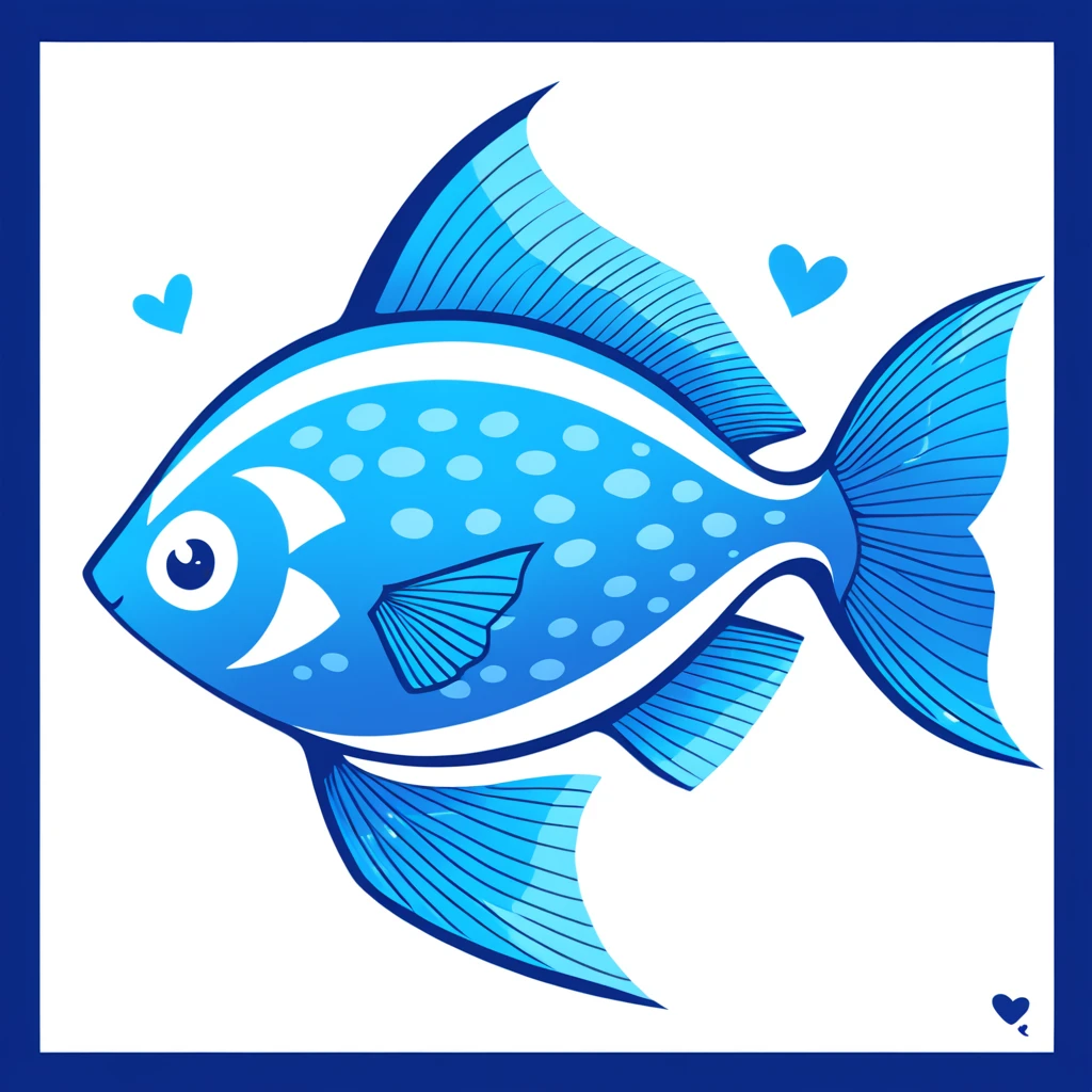 fish with heart markings in blue print art style