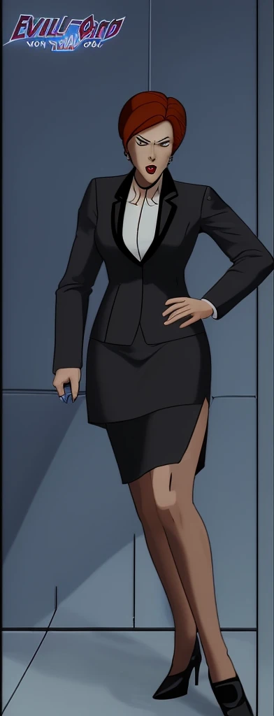 Evil business woman in a skirt suit 