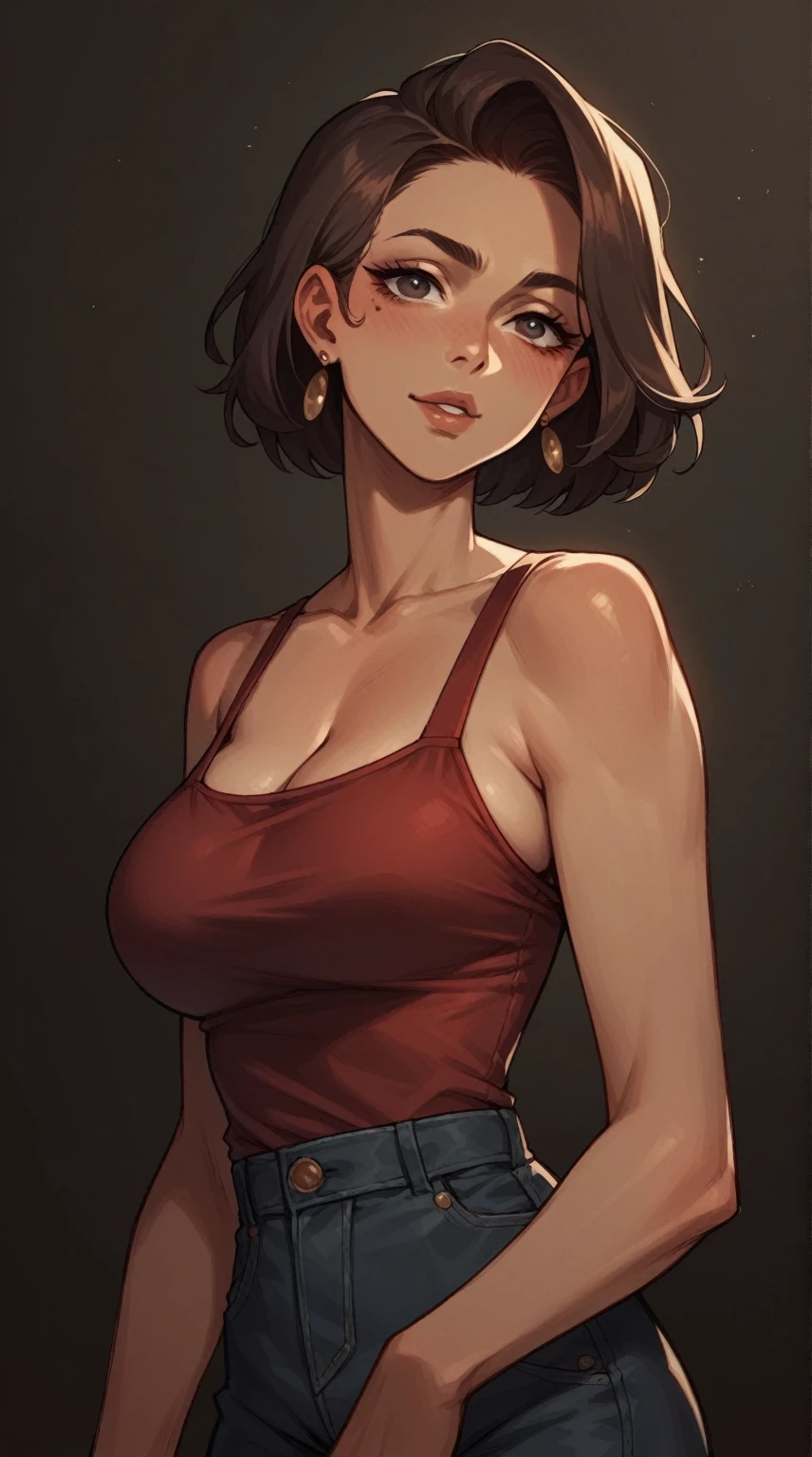 Good looking butiful girl, wearing a red top,big ,big chest