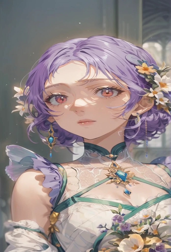 (fantasy-style:1.3), floral background, romance manhwa, 1girl, blonde hair, solo, long hair, flower, dress, tiara, white dress, gloves, long sleeves, choker, red eyes, white gloves, black bow, black flower, wavy hair, bow, jewelry, looking at viewer, white background, collarbone, puffy sleeves, silver accessories, upper body, parted bangs, very long hair, red dress, frills, bangs, closed mouth, (close up),