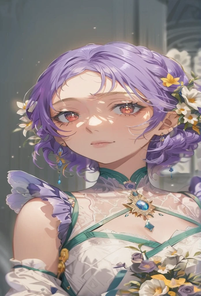(fantasy-style:1.3), floral background, romance manhwa, 1girl, blonde hair, solo, long hair, flower, dress, tiara, white dress, gloves, long sleeves, choker, red eyes, white gloves, black bow, black flower, wavy hair, bow, jewelry, looking at viewer, white background, collarbone, puffy sleeves, silver accessories, upper body, parted bangs, very long hair, red dress, frills, bangs, closed mouth, (close up),