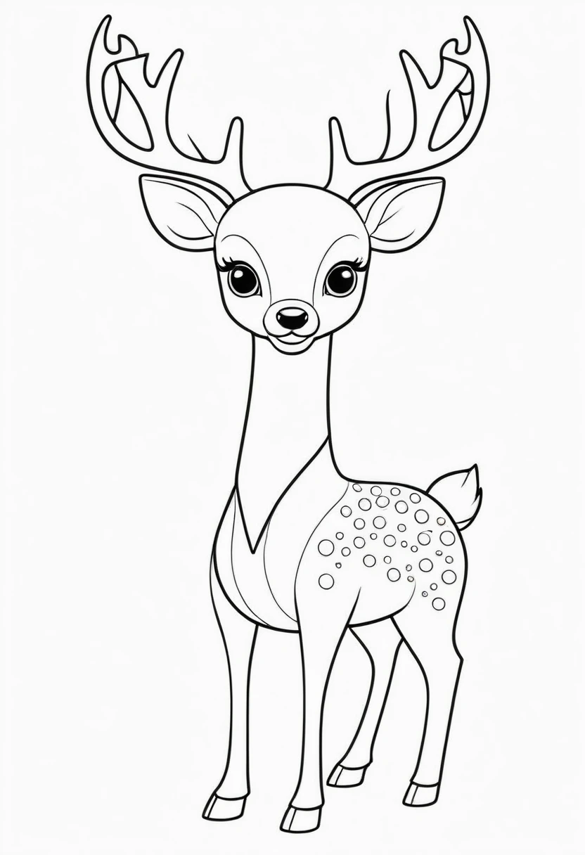 coloring page for kids, deer , cartoon style, thick lines