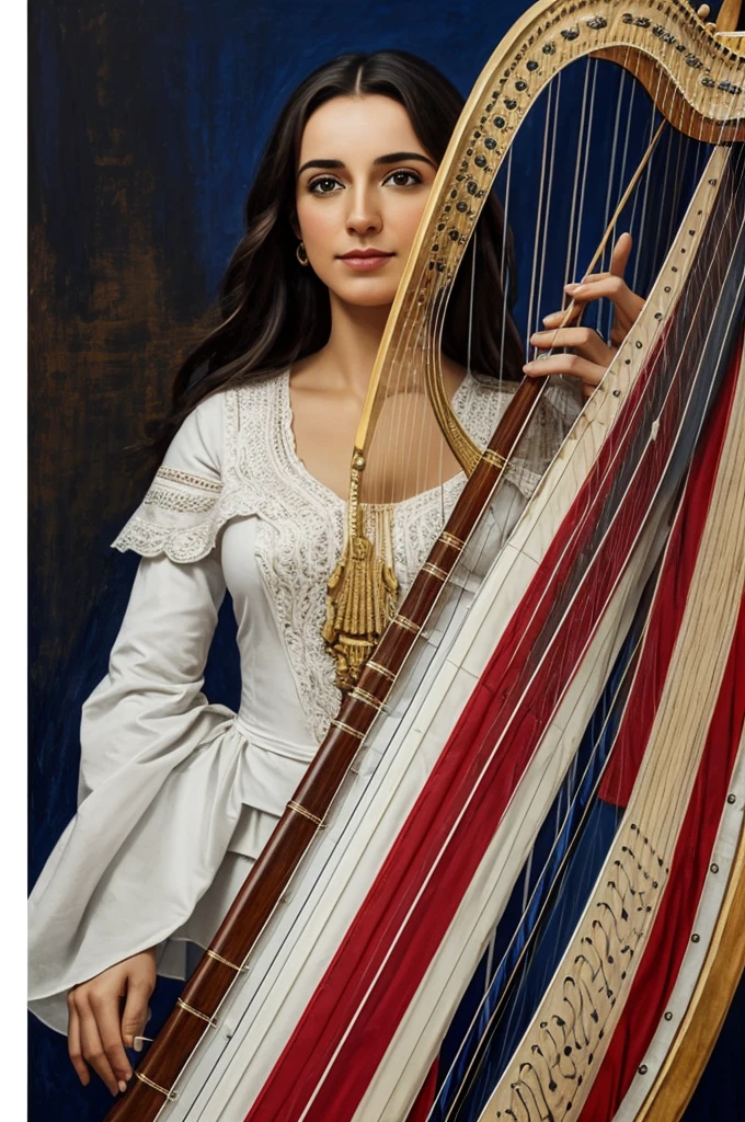 Un libro 📖 que en su centro tengo la bandera del estado Miranda y que diga horizontalmente "Knowledge of Miranda" with maracas on one side and a harp on the other