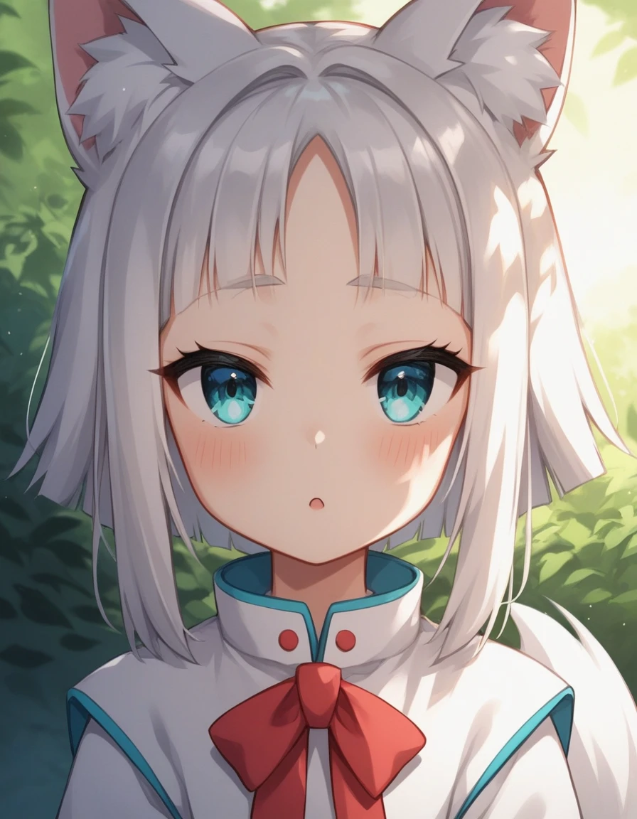 score_9, score_8_up, score_7_up, score_6_up, , source_anime, anime coloring, anime screencap,, kon, fox girl, white kimono, White hair, White Tail,, flat chest, focustreet background, sunlight, focus on face, portrait,