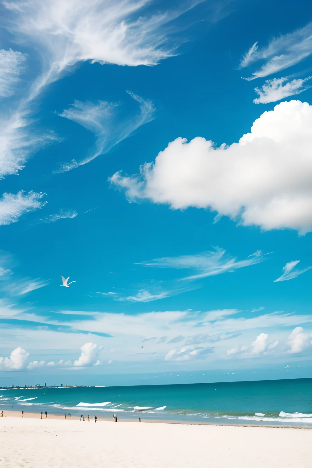 beach sky, with birds, with some small clouds, of good quality